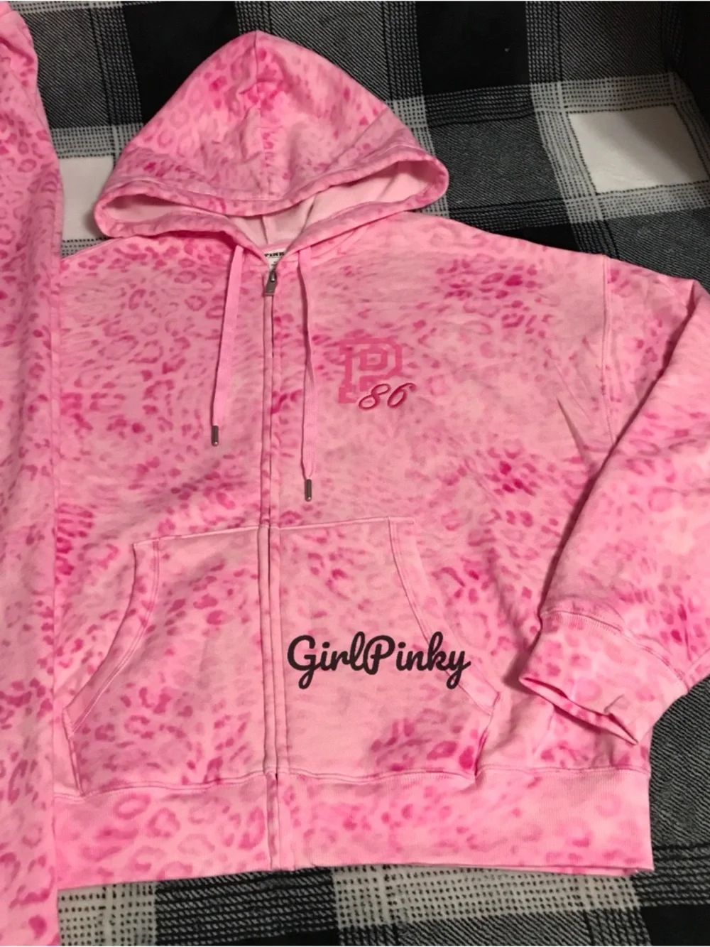 VS PINK IVY FLEECE CAMPUS FULL ZIP & SWEATPANTS PINK LEOPARD PRINT LOGO XS